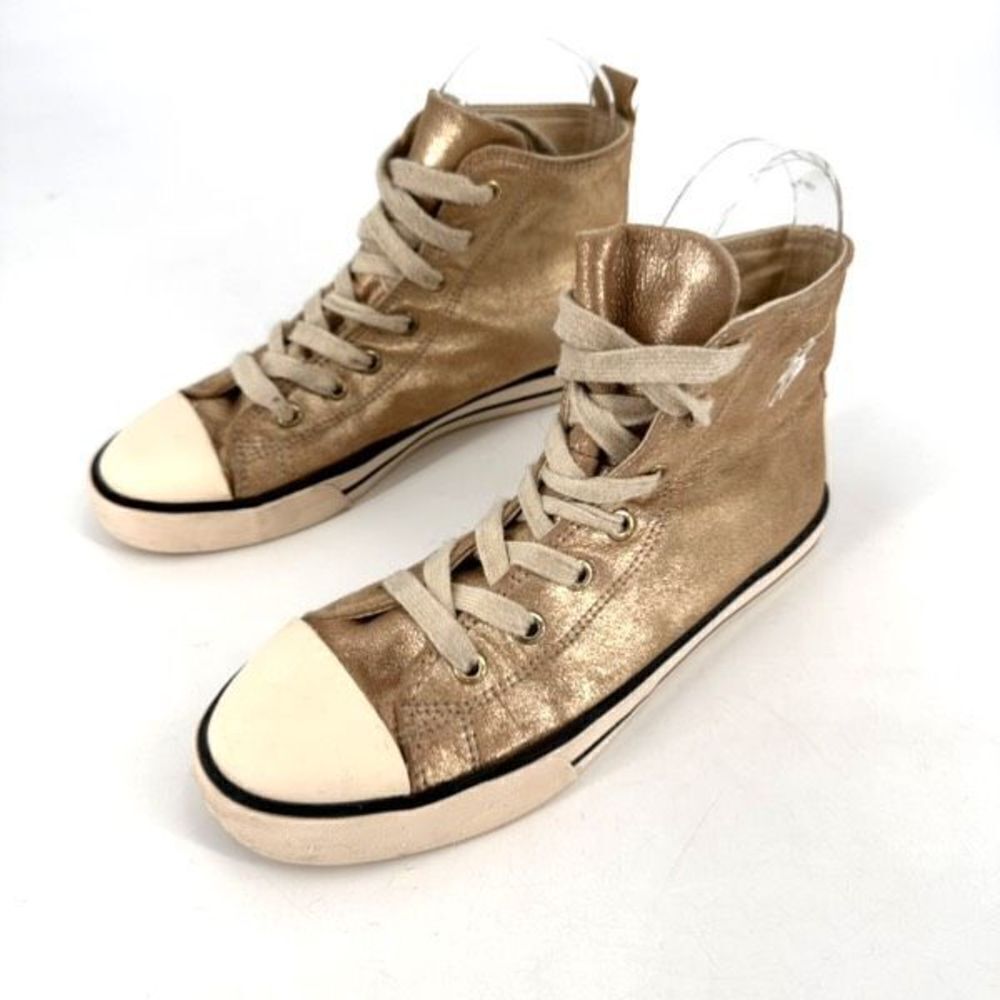 Polo Ralph Lauren Kids High Top Lace Up Sneakers Metallic Gold Size 3 girls